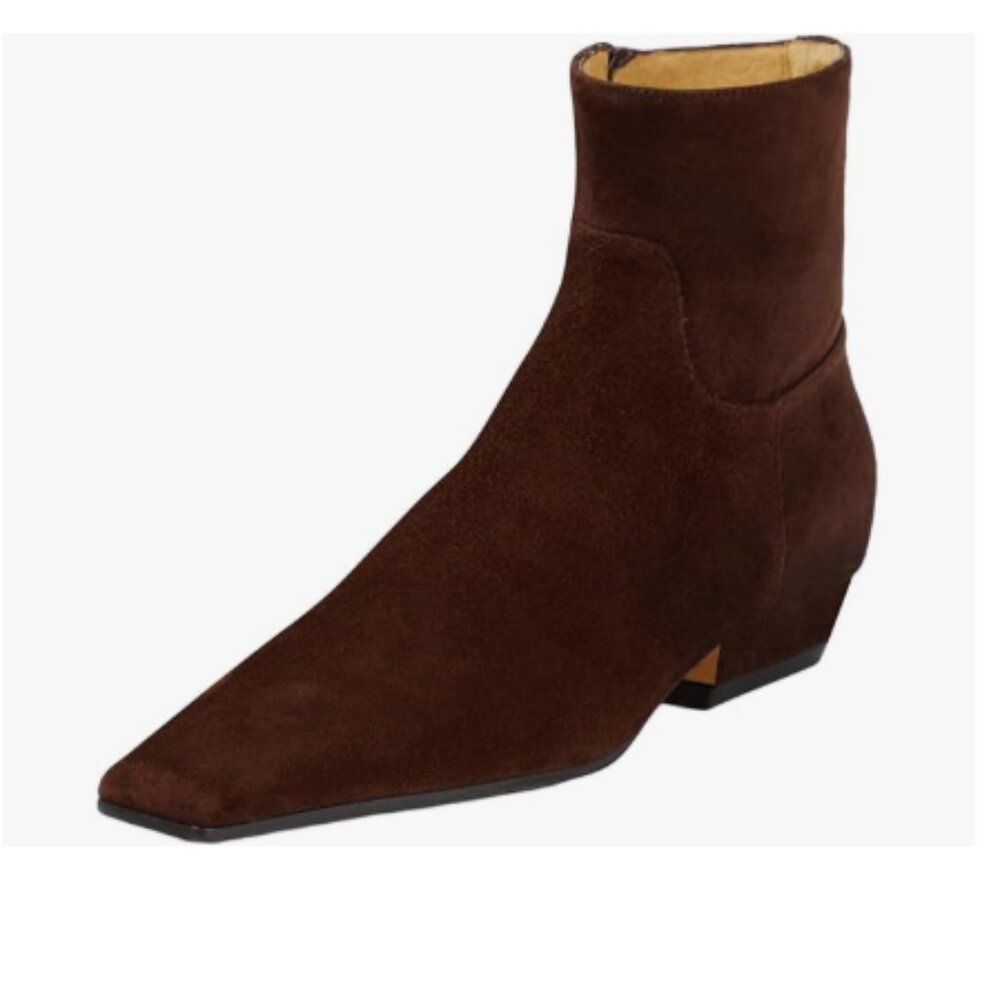 Brown Square Toe Low Chunky Heels Side Zipper Ankle Boots Formal Business Shoes